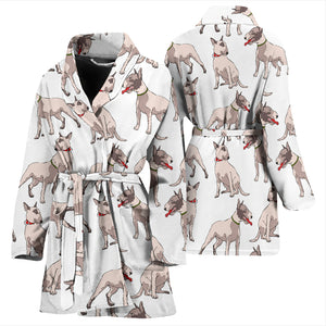 Bull Terrier Pattern Print Design 04 Women's Bathrobe