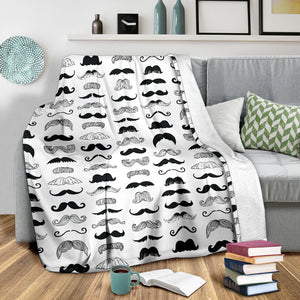 Mustache Beard Pattern Print Design 04 Premium Blanket