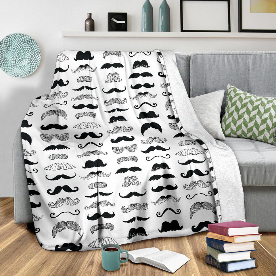 Mustache Beard Pattern Print Design 04 Premium Blanket