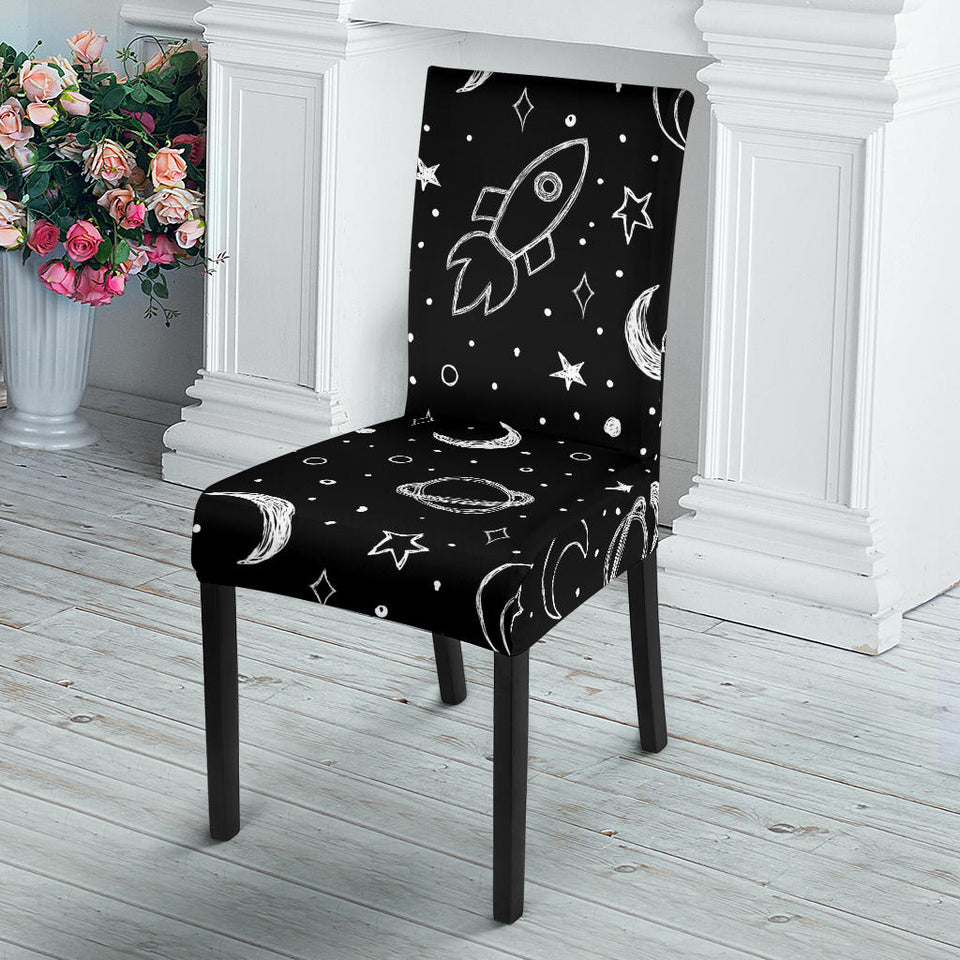 Hand Drawn Space Rocket Star Planet Dining Chair Slipcover