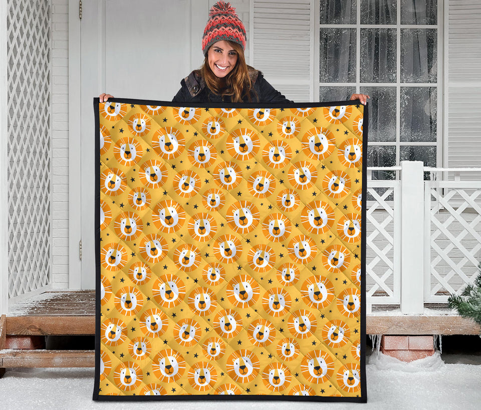 Lion Pattern Print Design 03 Premium Quilt