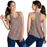 Red gold Sakura cherry blossom gray background Women Racerback Tank Top