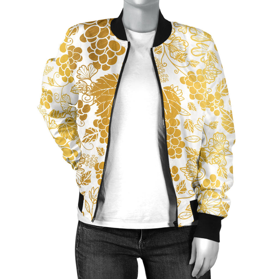 Gold Grape Pattern Women'S Bomber Jacket