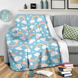 Cute Rainbow Clound Star Pattern Blue Background Premium Blanket