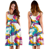 Colorful Crow Illustration Pattern Sleeveless Midi Dress
