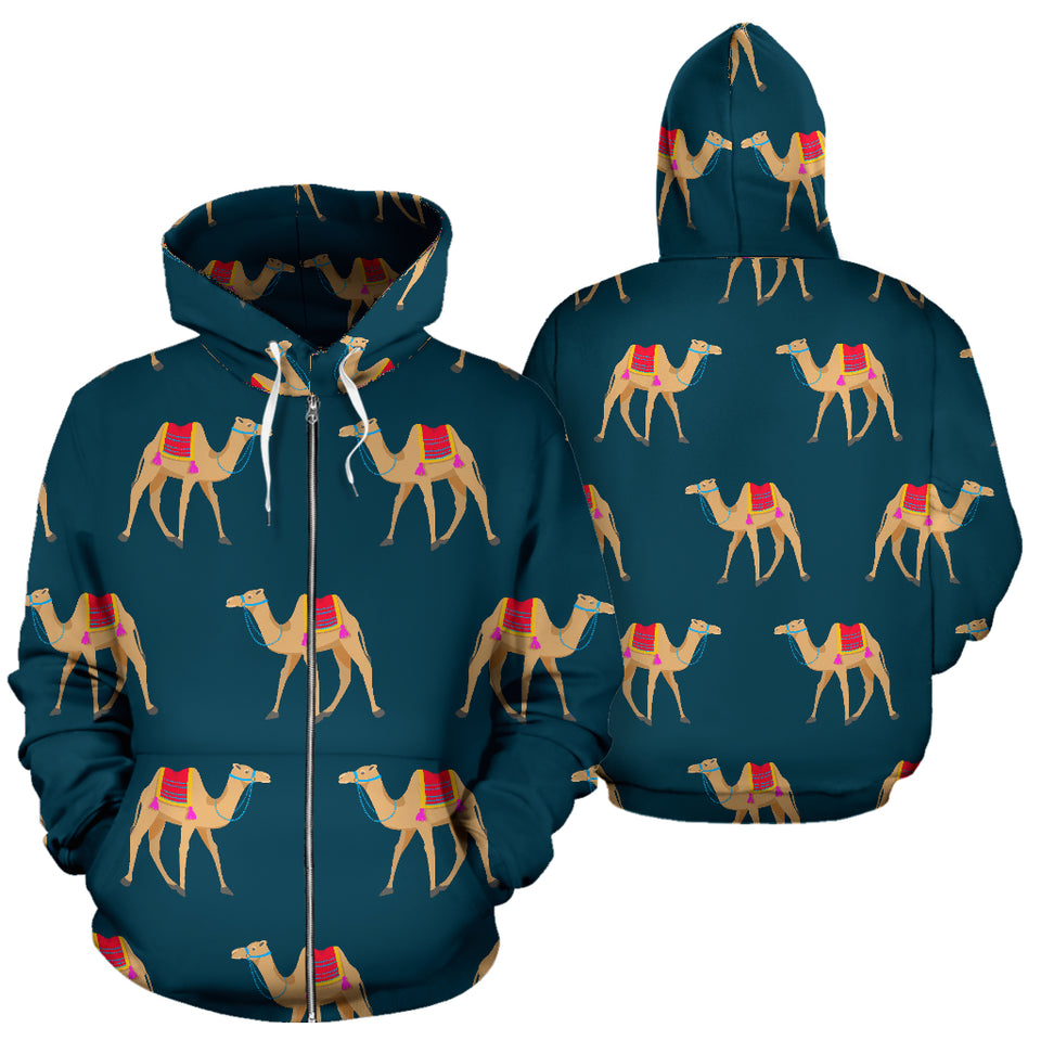 Camel Pattern Blue Blackground Zip Up Hoodie