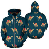 Camel Pattern Blue Blackground Zip Up Hoodie