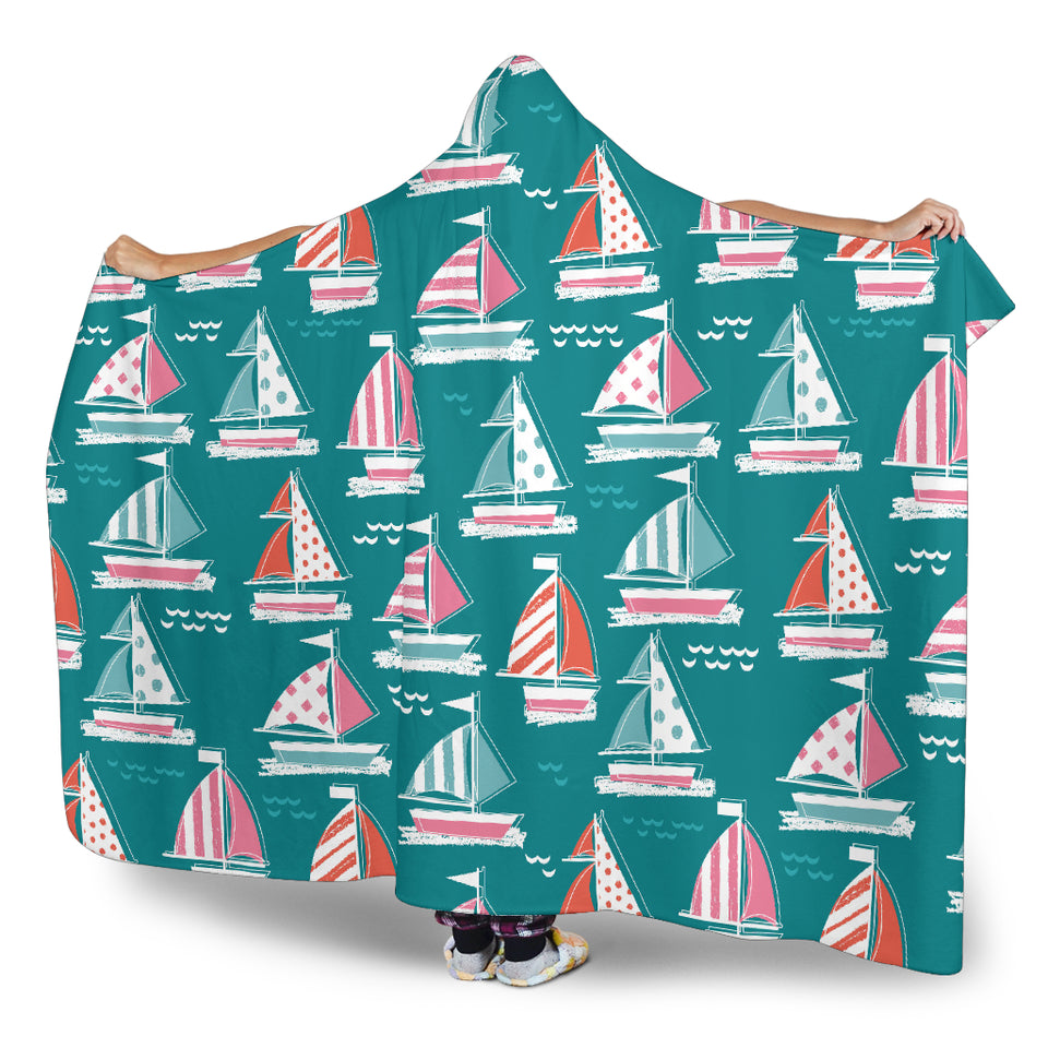Cute Sailboat Pattern Hooded Blanket