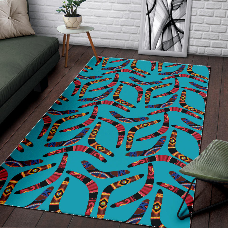Boomerang Australian Aboriginal Ornament Blue Background Area Rug