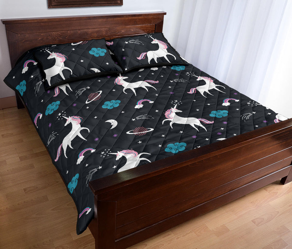 unicorn rainbows moon clound star pattern Quilt Bed Set