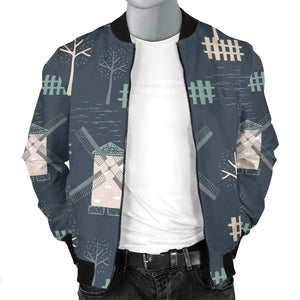 Windmill Tree Pattern Men'S Bomber Jacket