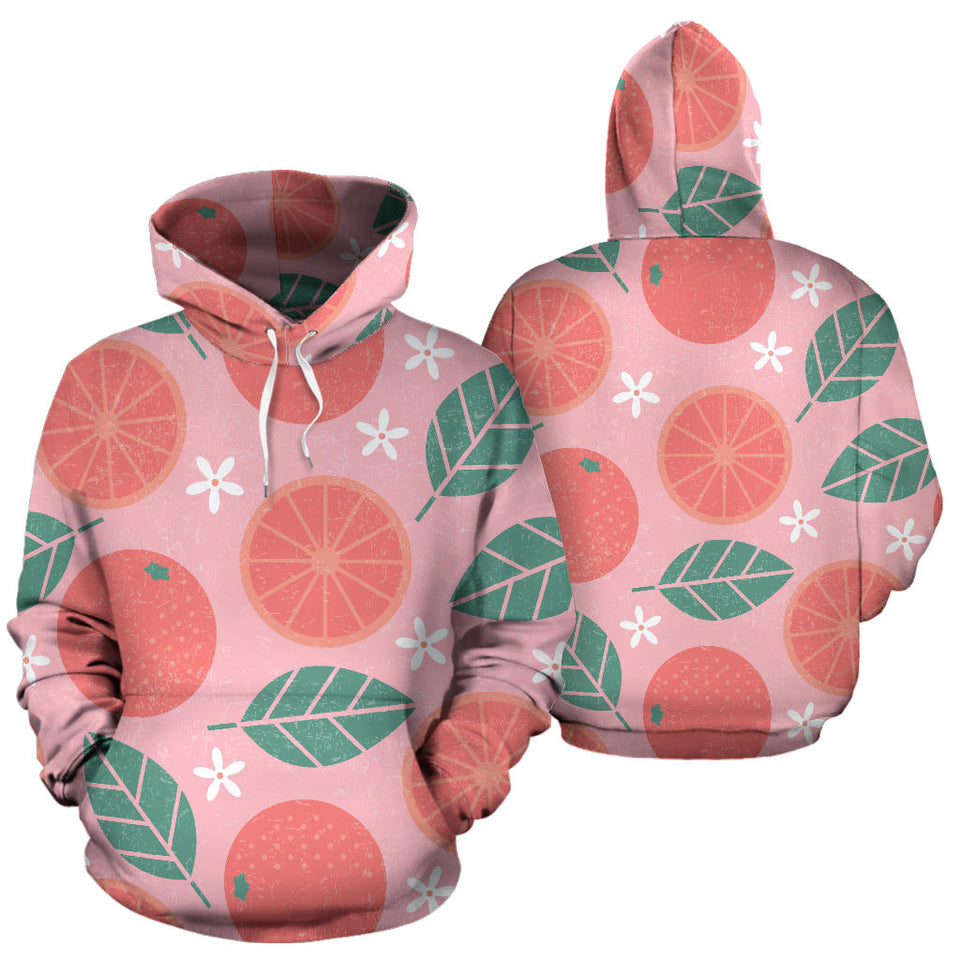 Grapefruit Leaves Flower Pink Background Men Women Pullover Hoodie