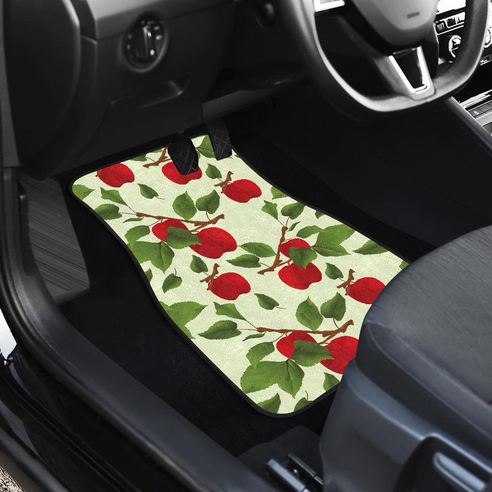 Red Apples Leaves Pattern Front And Back Car Mats