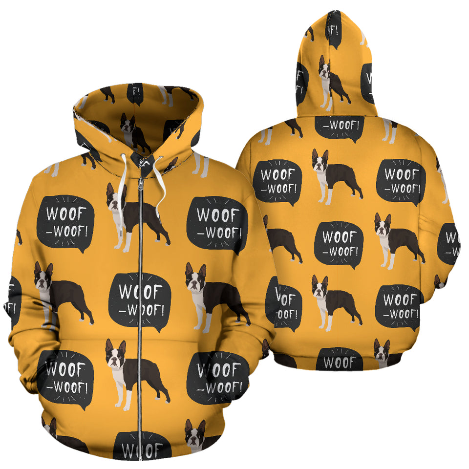Boston Terrier Design Pattern Zip Up Hoodie
