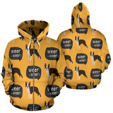 Boston Terrier Design Pattern Zip Up Hoodie