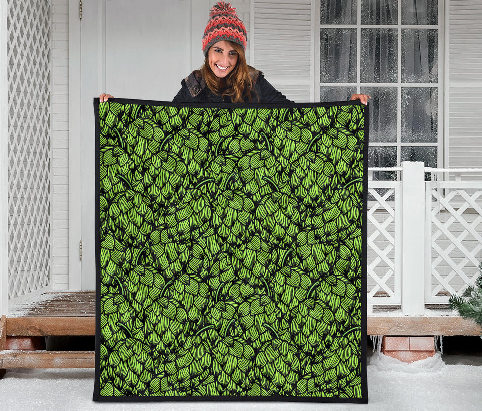 Green Hop Pattern Premium Quilt