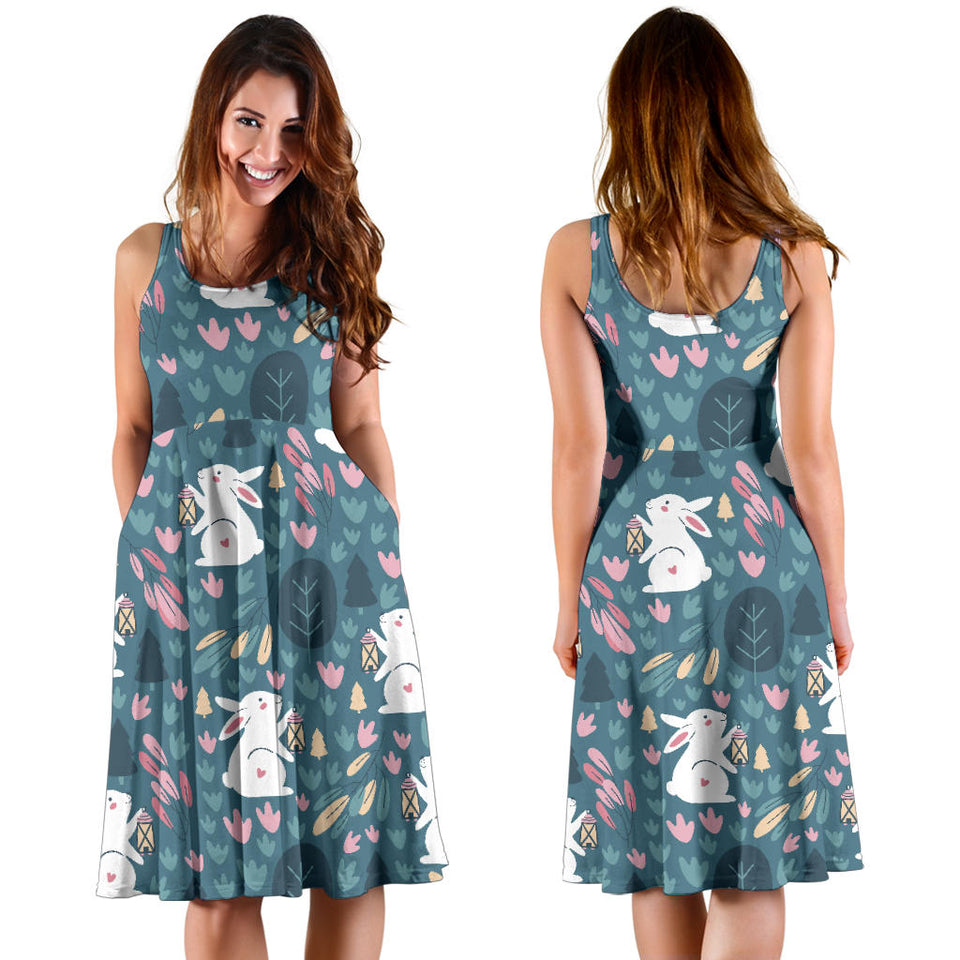 Cute Rabbit Pattern Sleeveless Midi Dress