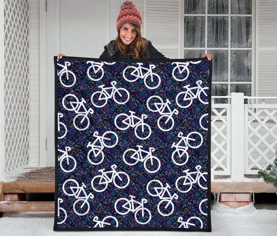 Bicycle Pattern Print Design 03 Premium Quilt