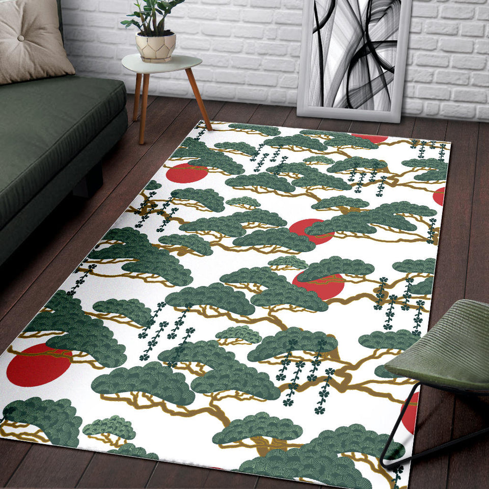 Bonsai Red Sun Japanese Pattern Area Rug