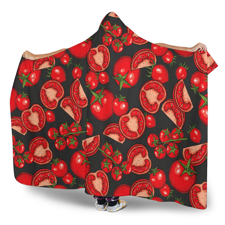 Tomato Black Background Hooded Blanket