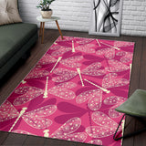 Beautiful Dragonfly Pink Background Area Rug
