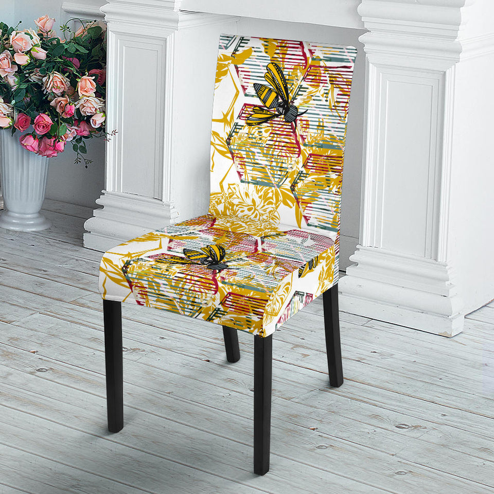 Cool Bee Honeycomb Leaves Pattern Dining Chair Slipcover