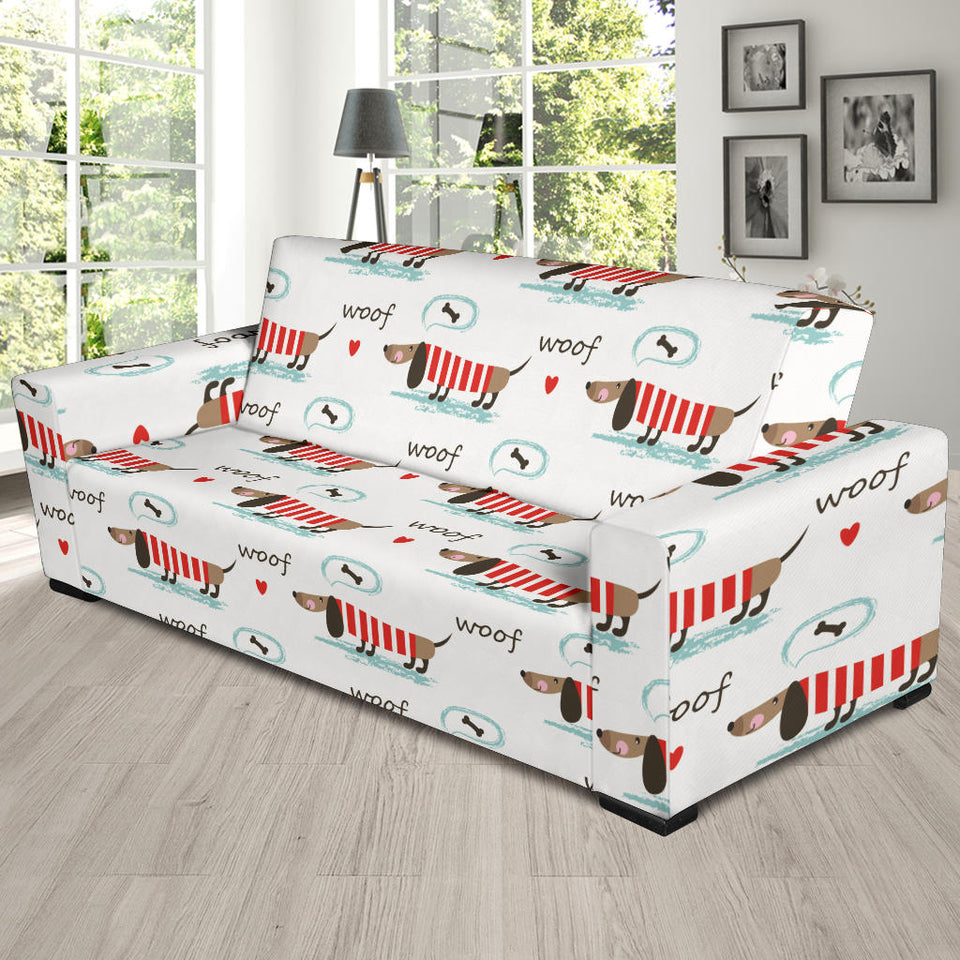 Cute Dachshund Bone Pattern Sofa Slipcover