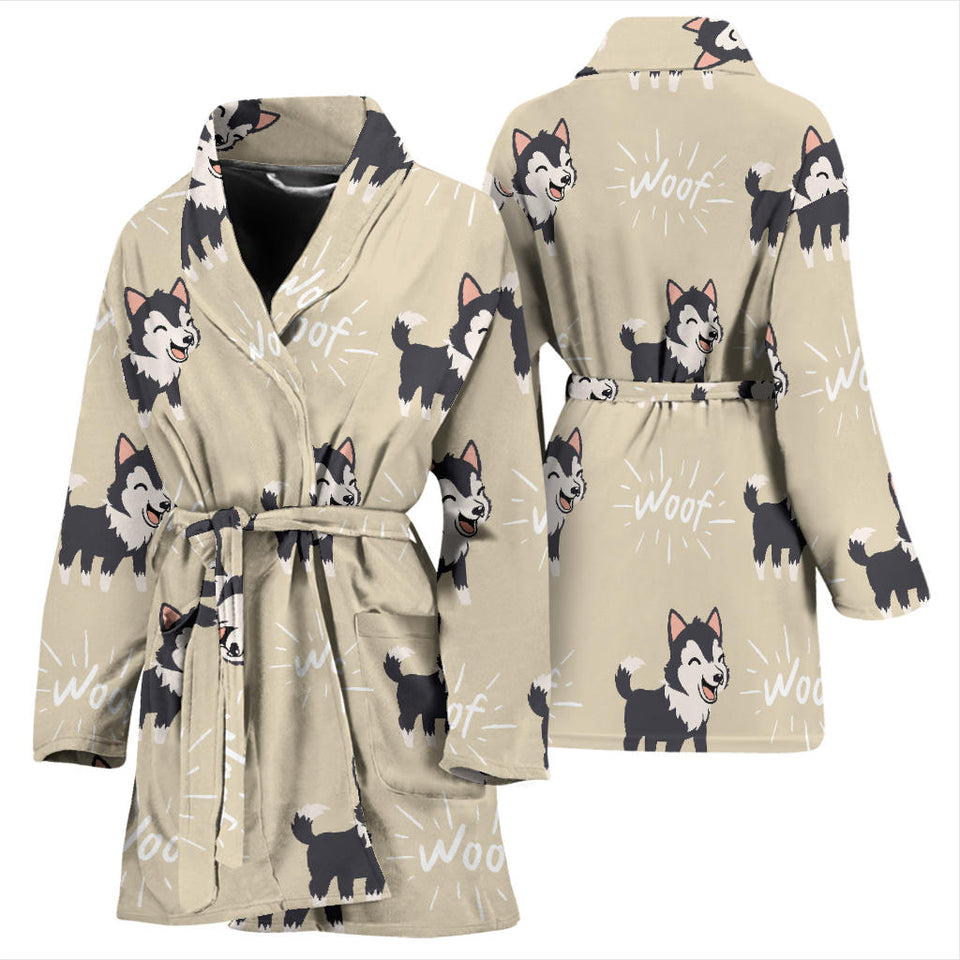 Cute Siberian Husky Women'S Bathrobe