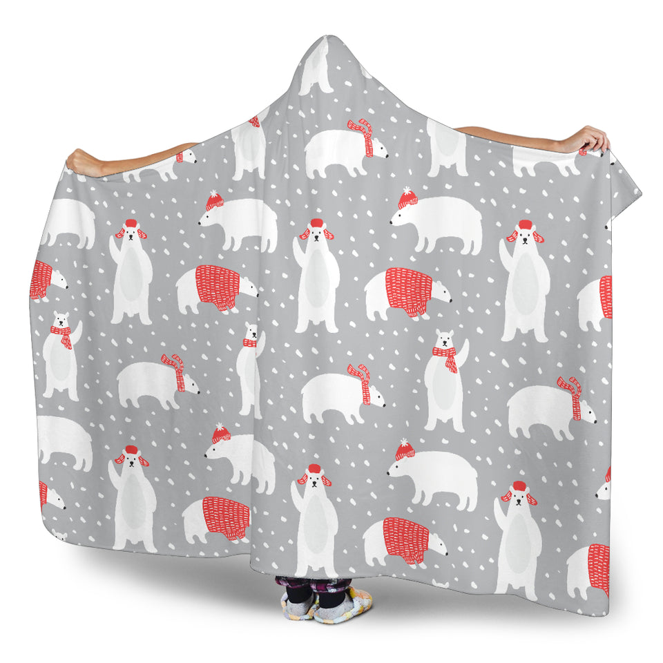 Cute Polar Bear Christmas Snow Pattern Hooded Blanket