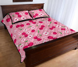 cherry flower pattern pink background Quilt Bed Set