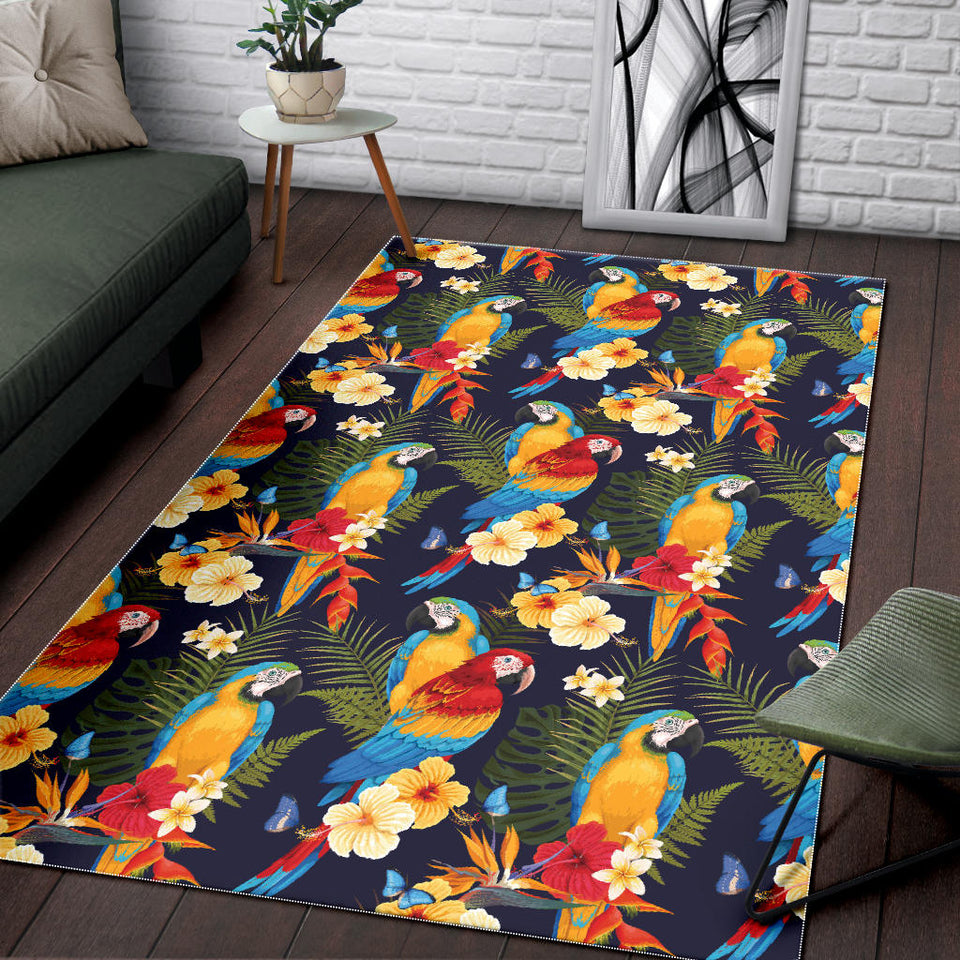 Colorful Parrot Flower Pattern Area Rug