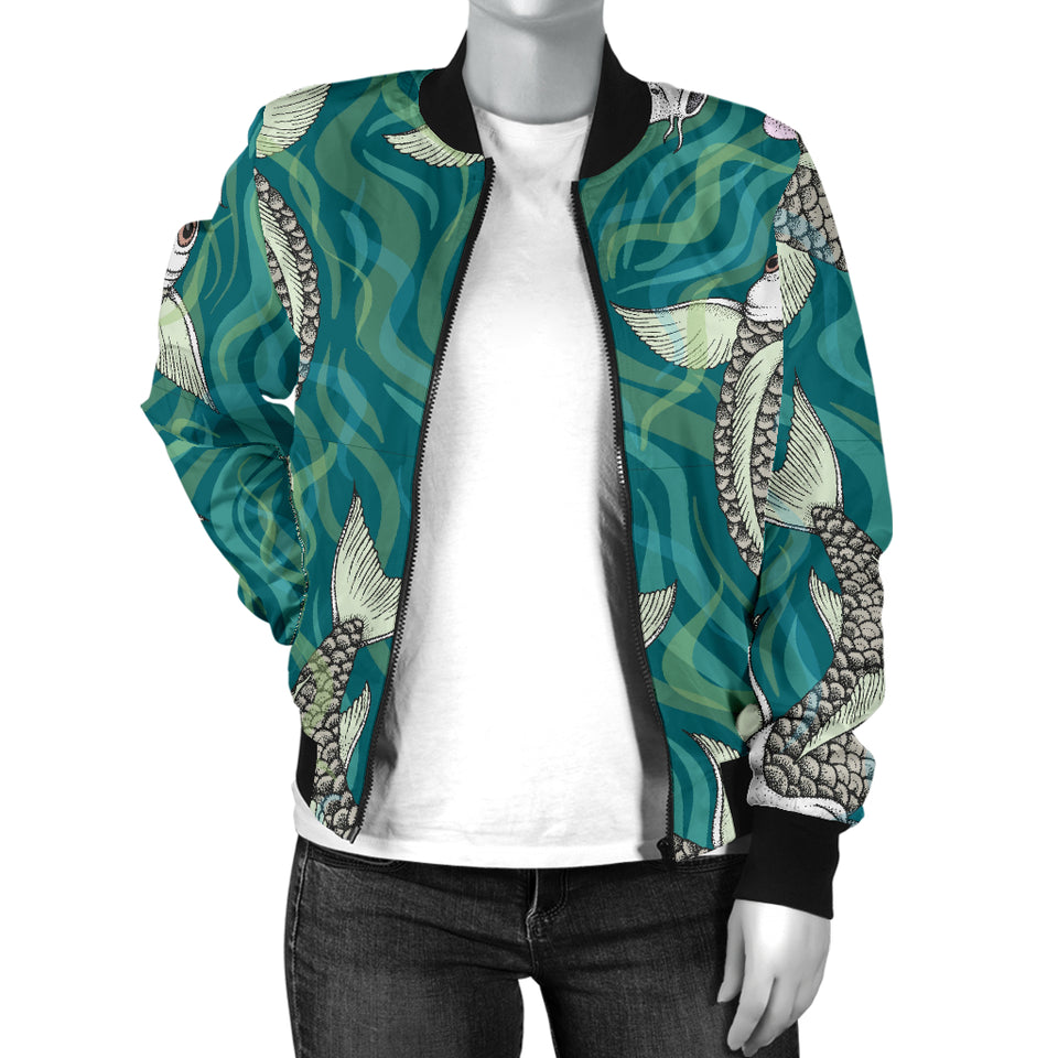 Koi Fish Carp Fish Lotus Pattern Women'S Bomber Jacket