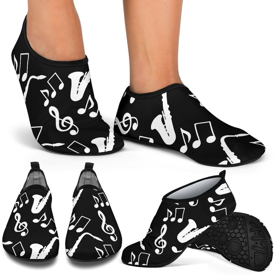 Saxophone Music Notes Treble Clef Black White Theme Aqua Shoes