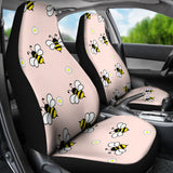 Cute Bee Flower Pattern Pink Background  Universal Fit Car Seat Covers