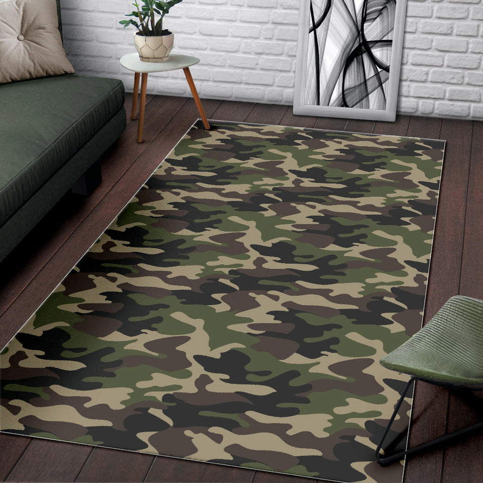 Dark Green Camo Camouflage Pattern Area Rug