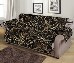 luxurious gold lotus waterlily black background Sofa Cover Protector