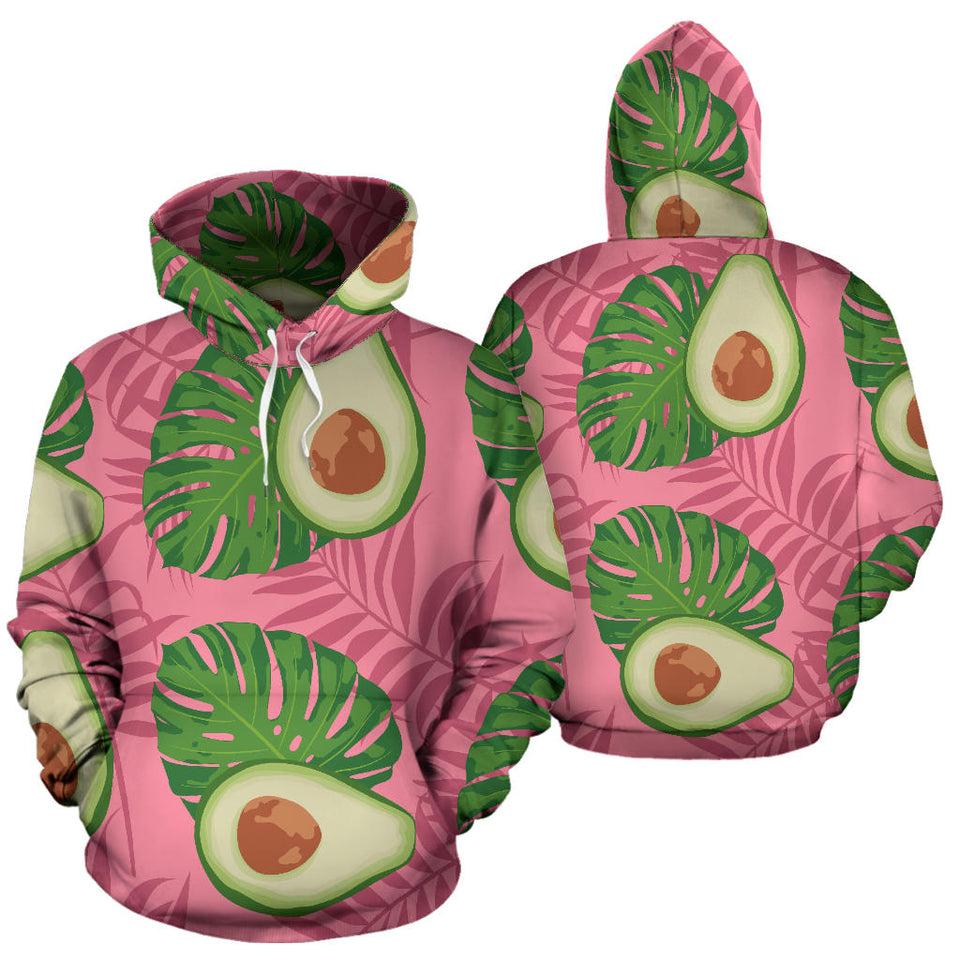 Avocado Slices Leaves Pink Back Ground Men Women Pullover Hoodie