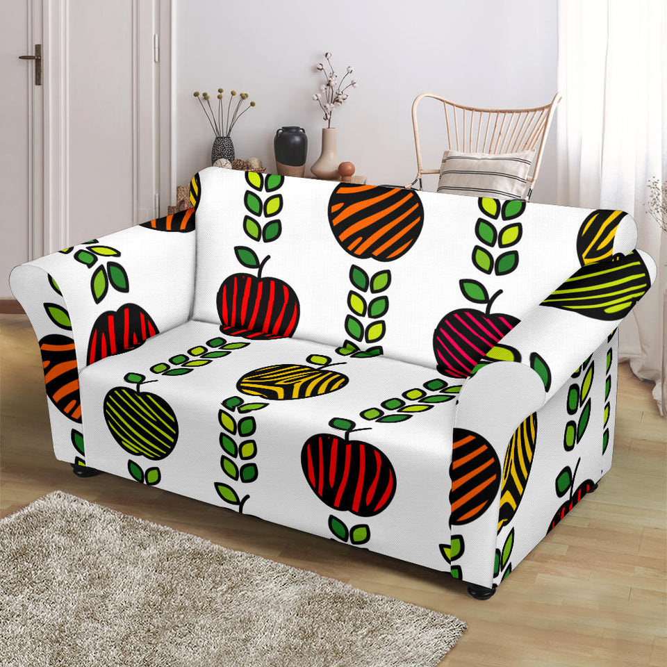 Colorful Apples Leave Zebra Stripe Loveseat Couch Slipcover
