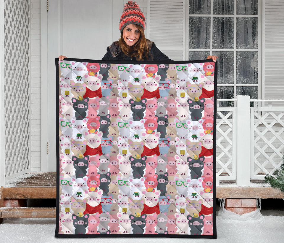 Pig Pattern Print Design 02 Premium Quilt