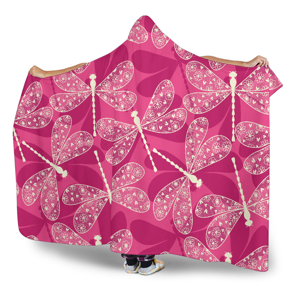 Beautiful Dragonfly Pink Background Hooded Blanket