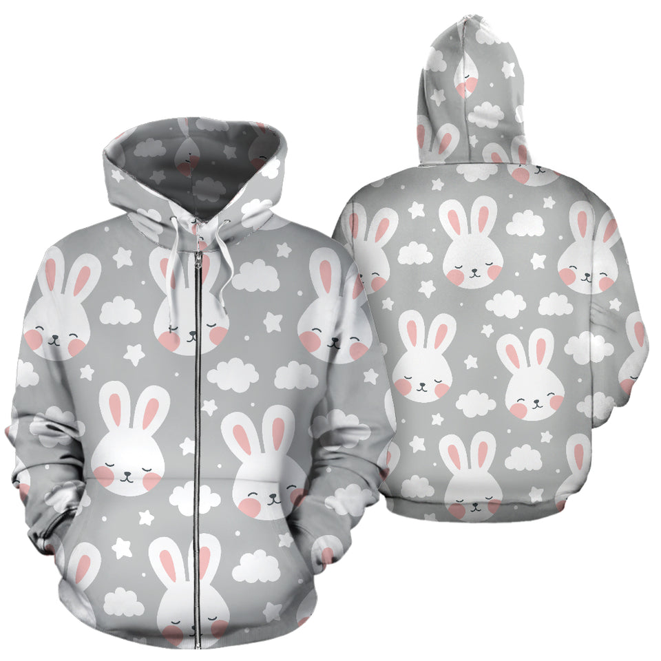 Rabbit Cloud Pattern Zip Up Hoodie