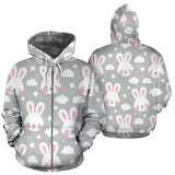 Rabbit Cloud Pattern Zip Up Hoodie