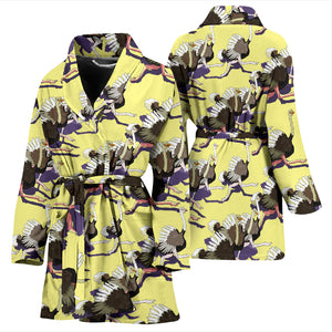 Ostrich Pattern Print Design 04 Women's Bathrobe