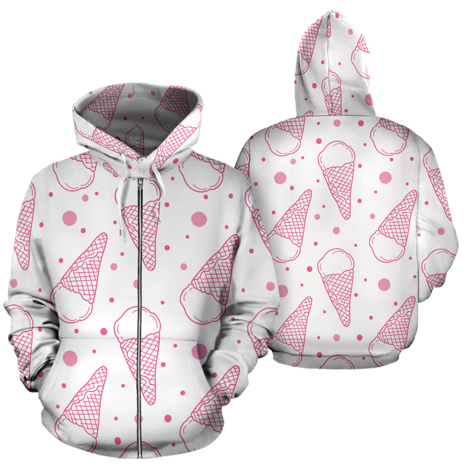 Hand Drawn Ice Cream Pattern Zip Up Hoodie