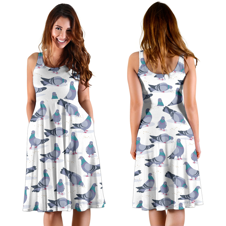 Pigeon Pattern Print Design 03 Sleeveless Midi Dress