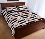 Donuts pink icing striped pattern Quilt Bed Set