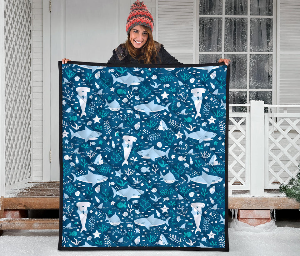 Cute Shark Pattern Premium Quilt