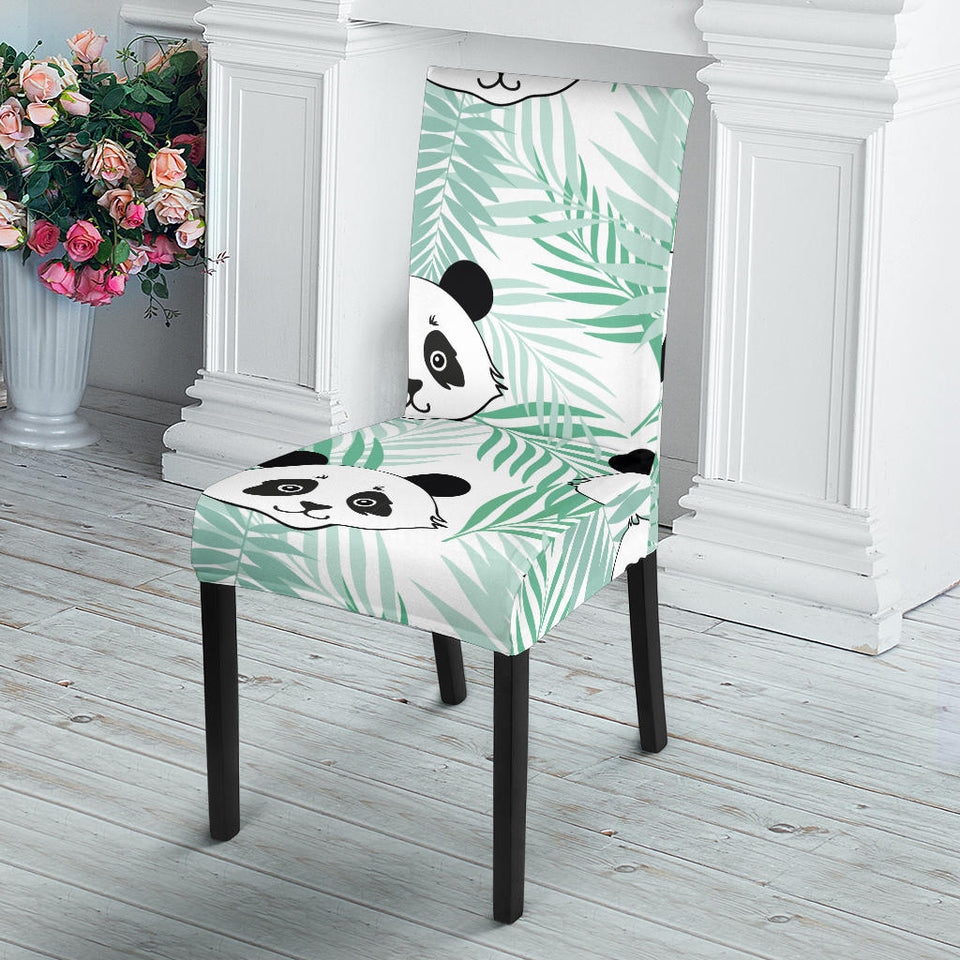Panda Pattern Tropical Leaves Background Dining Chair Slipcover