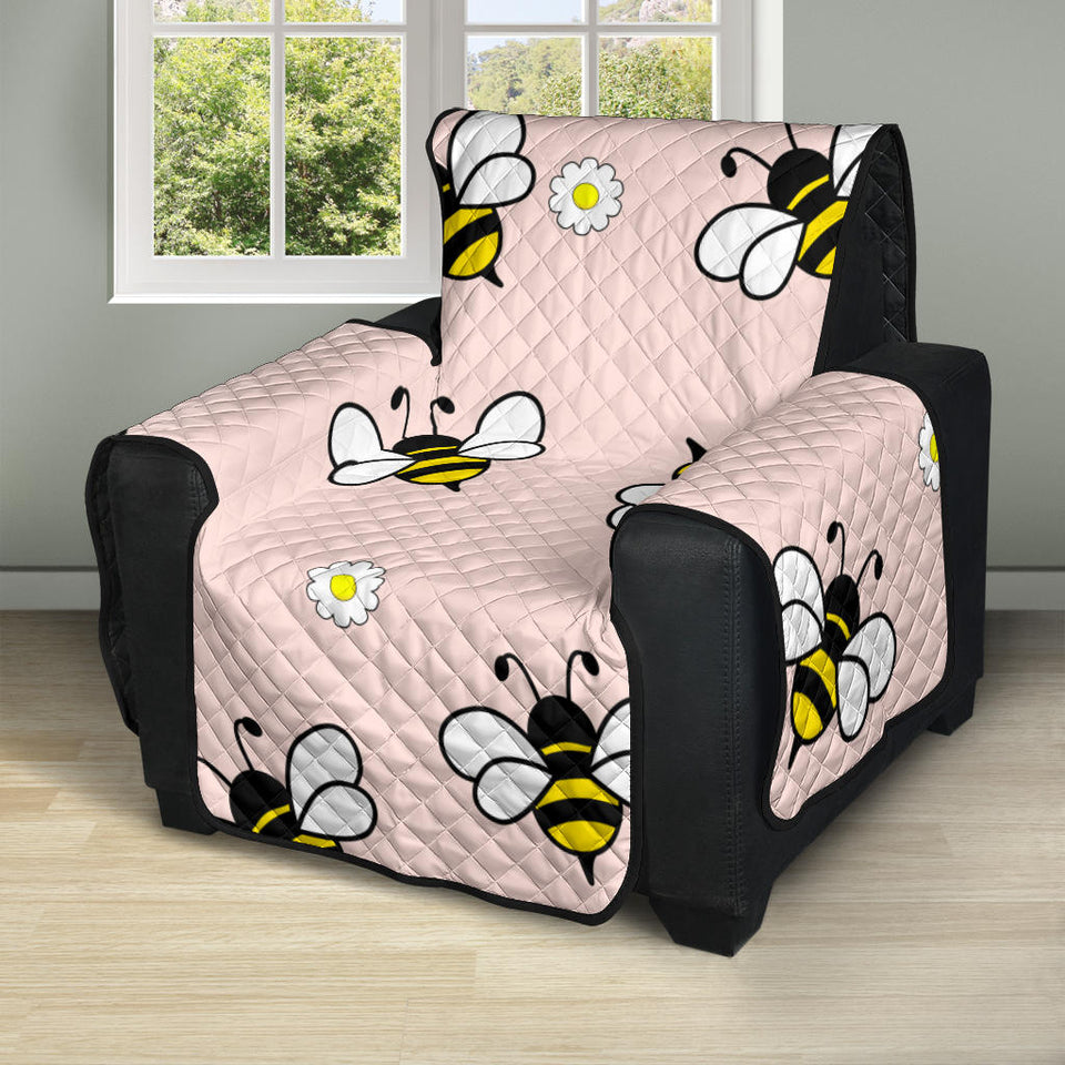 Cute bee flower pattern pink background Recliner Cover Protector