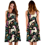 Unicorns Forest Background Sleeveless Midi Dress